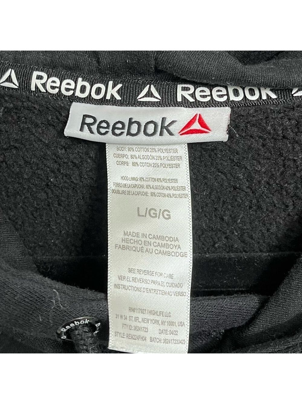 Reebok Men’s Black Pullover Long Sleeve Hood Sweatshirt. Size L - Picture 4 of 4